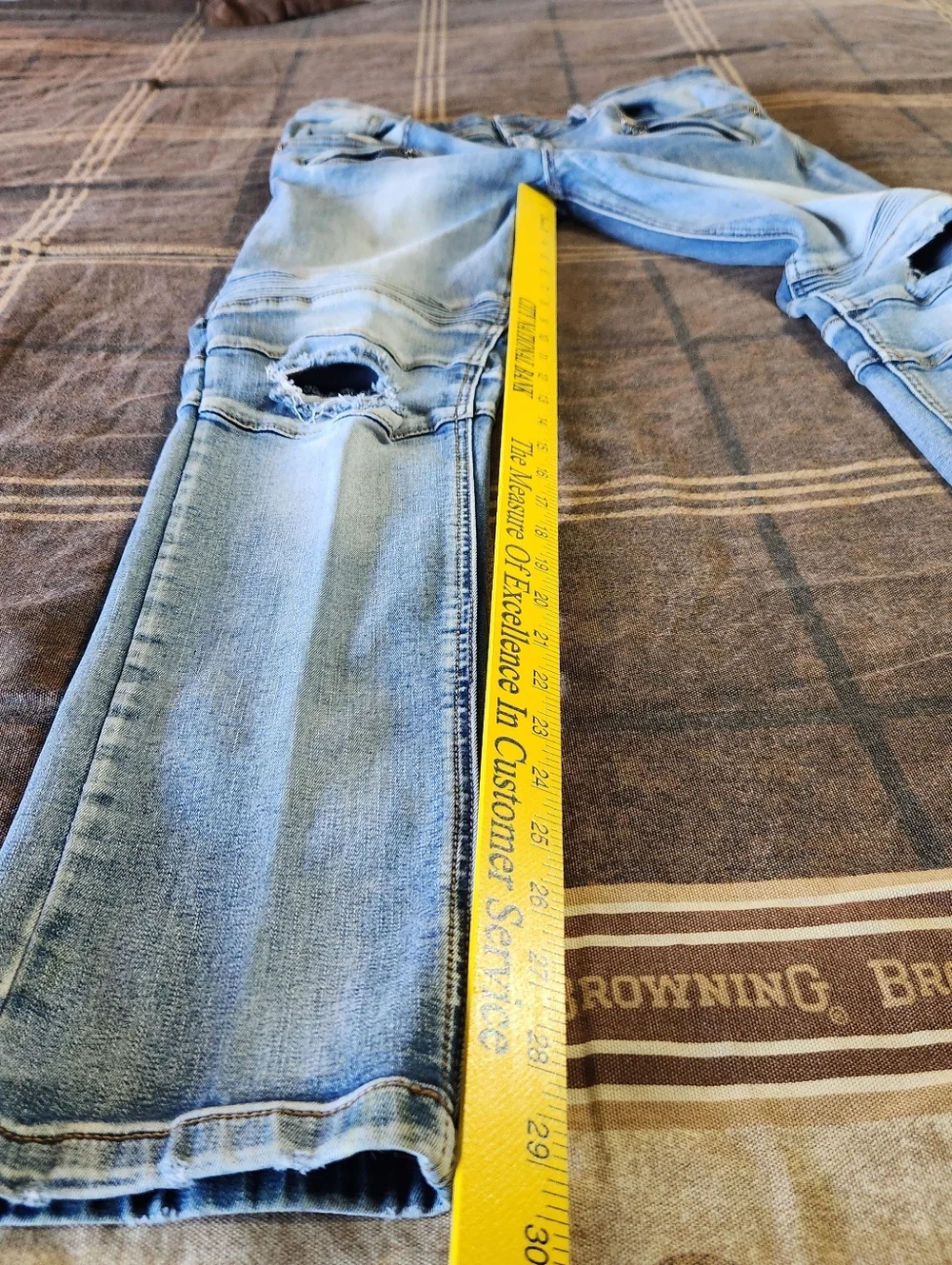 Kilogram Mens Moto Biker Jeans Light Wash Distressed Slim‎ Fit Blue Sz 34 Ribbed